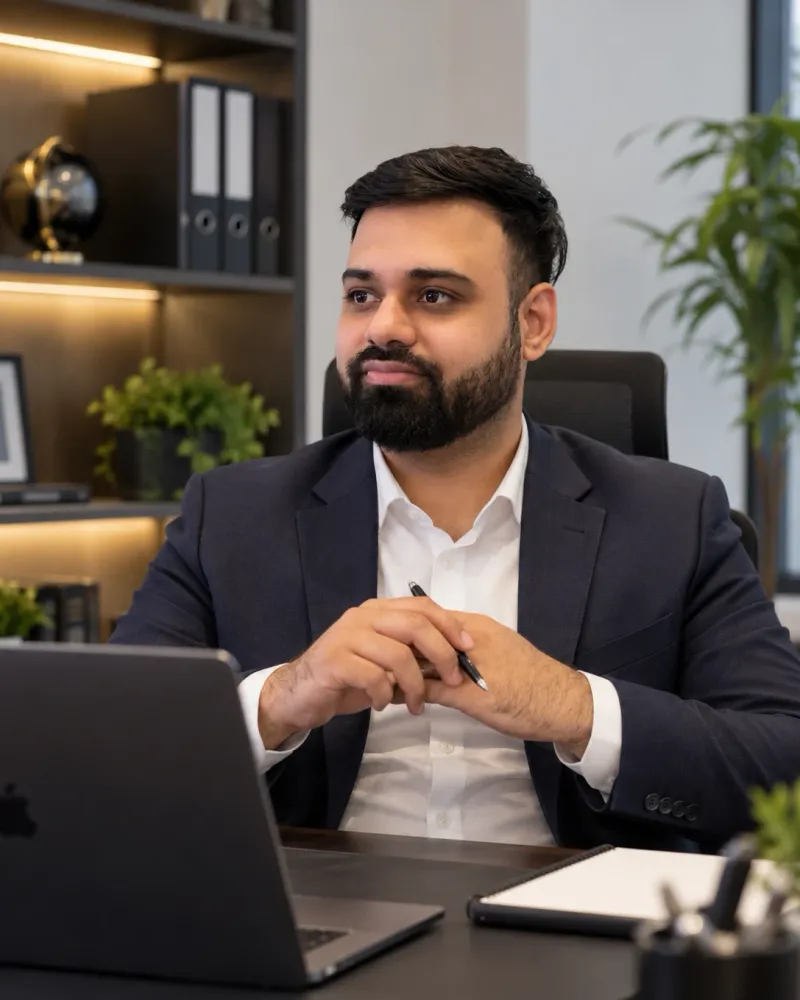 Haroon Mohammed, founder of RiseWell Accounting, at his desk
